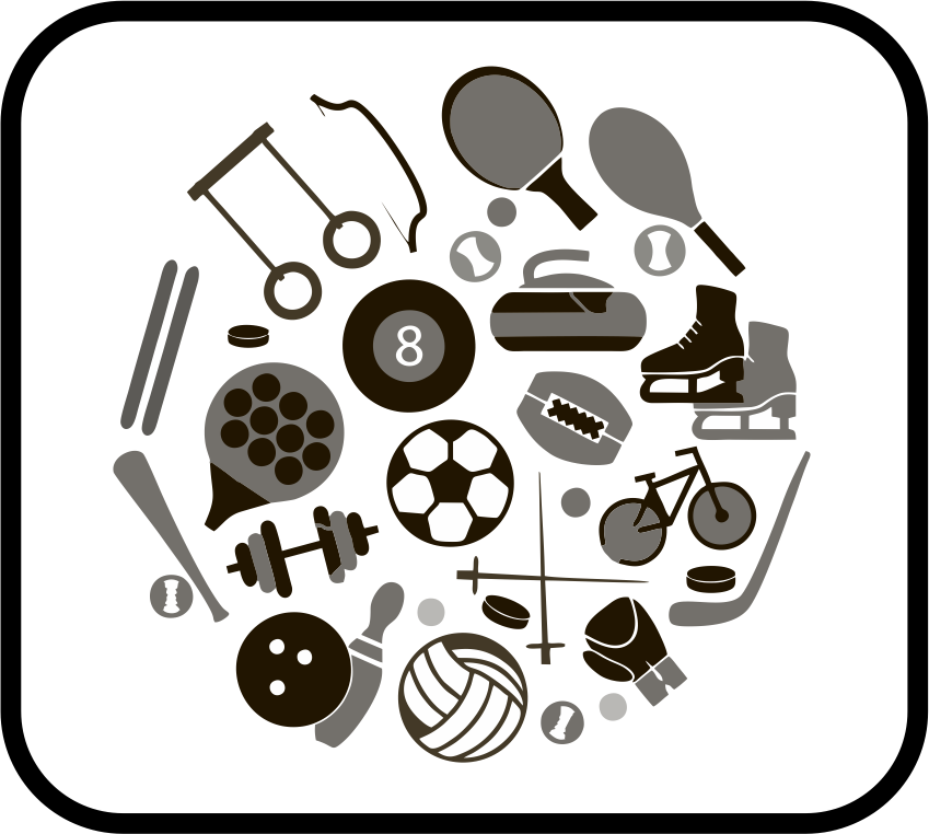 icon depicting a sports with various images of sporting gear